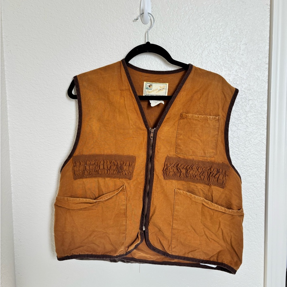 Vintage American Field Vest Adult medium Brown Canvas Shooting Made in USA 90s